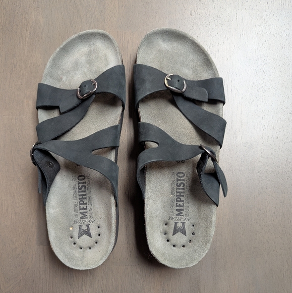 Mephisto Charcoal Strappy Slippers